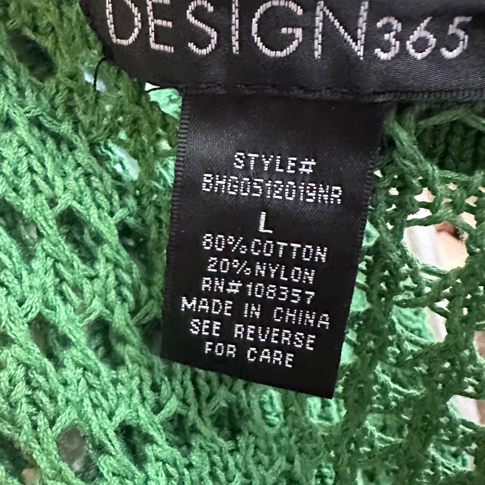Design 365 Vibrant Green Open-Knit Cardigan Sweater Size Large - Picture 5 of 6
